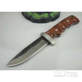 Checkered iron Hand-made Fixed Blade Knife Survival Knife with Rare Wood Handle UDTEK01310